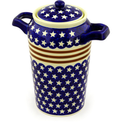 Polish Pottery Jar with Lid and Handles 11&quot; Stars And Stripes