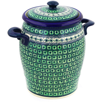 Polish Pottery Jar with Lid and Handles 11&quot; Tamborine
