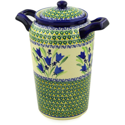 Polish Pottery Jar with Lid and Handles 11&quot; Tulip Fields UNIKAT