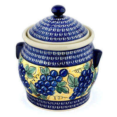 Polish Pottery Jar with Lid and Handles 11&quot; Tuscan Grapes