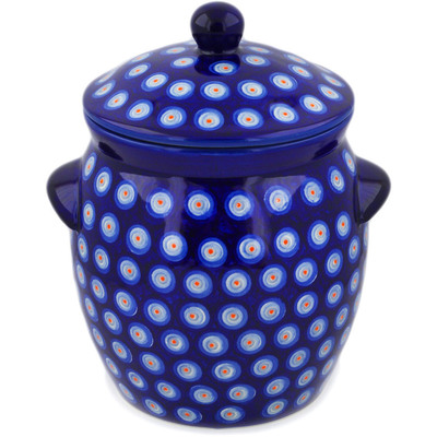 Polish Pottery Jar with Lid and Handles 11&quot; Whirlpool UNIKAT