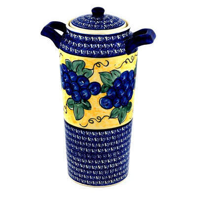 Polish Pottery Jar with Lid and Handles 14&quot; Tuscan Grapes