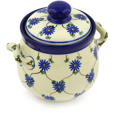Polish Pottery Jar with Lid and Handles 6&quot; Aster Trellis