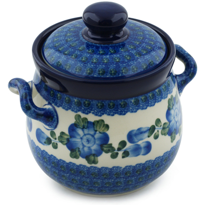 Polish Pottery Jar with Lid and Handles 6&quot; Blue Poppies