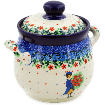 Polish Pottery Jar with Lid and Handles 6&quot; Charming Prince UNIKAT