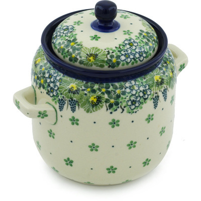 Polish Pottery Jar with Lid and Handles 6-inch Country Dream UNIKAT