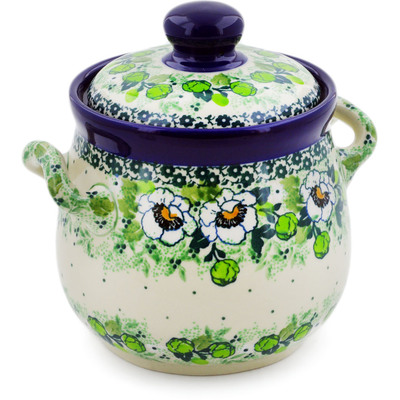 Polish Pottery Jar with Lid and Handles 6&quot; Daisies Wreath UNIKAT