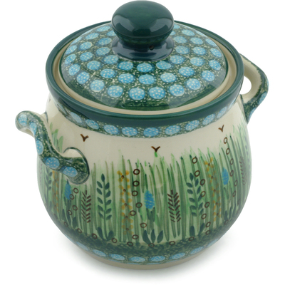 Polish Pottery Jar with Lid and Handles 6&quot; Prairie Land UNIKAT