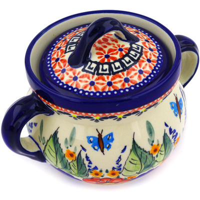 Polish Pottery Jar with Lid and Handles 6&quot; Spring Splendor UNIKAT