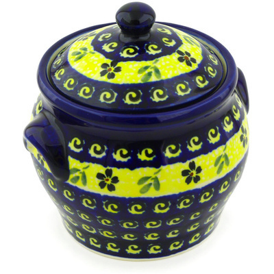Polish Pottery Jar with Lid and Handles 6&quot; Stargazer Fields