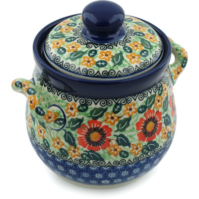 Polish Pottery Jar with Lid and Handles 6&quot; Sunday Morning UNIKAT