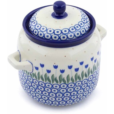 Polish Pottery Jar with Lid and Handles 6-inch Water Tulip
