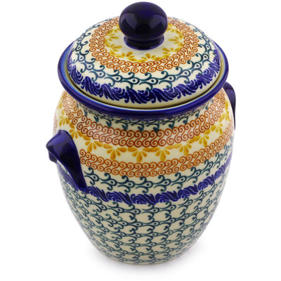 Polish Pottery Jar with Lid and Handles 7&quot; Autumn Swirls