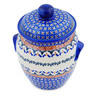 Polish Pottery Jar with Lid and Handles 7&quot; Blue Cress