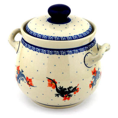 Polish Pottery Jar with Lid and Handles 7&quot; Children&#039;s Dragon Play