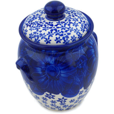 Polish Pottery Jar with Lid and Handles 7&quot; Divine Cobalt UNIKAT