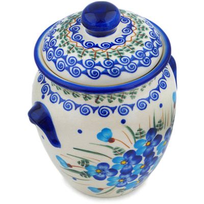 Polish Pottery Jar with Lid and Handles 7&quot; Elegant Garland