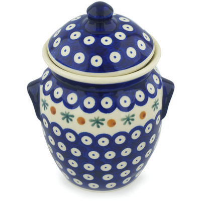 Polish Pottery Jar with Lid and Handles 7&quot; Mosquito
