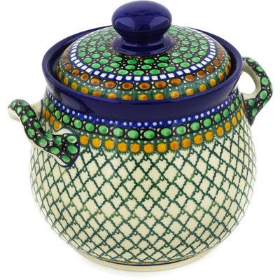 Polish Pottery Jar with Lid and Handles 7&quot; Tranquility UNIKAT