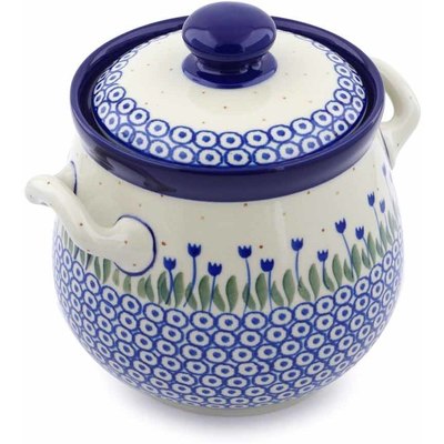 Polish Pottery Jar with Lid and Handles 7&quot; Water Tulip