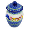 Polish Pottery Jar with Lid and Handles 7&quot; Wild Mushroom Picking