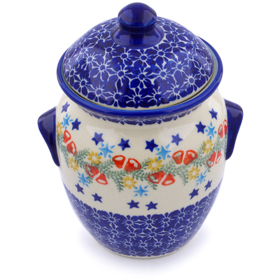 Polish Pottery Jar with Lid and Handles 7&quot; Wreath Of Bealls