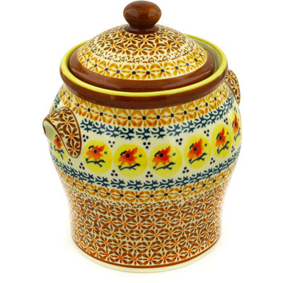 Polish Pottery Jar with Lid and Handles 8&quot; Autumn Festival