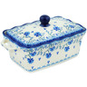 Polish Pottery Jar with Lid and Handles 8&quot; Blue Grapevine