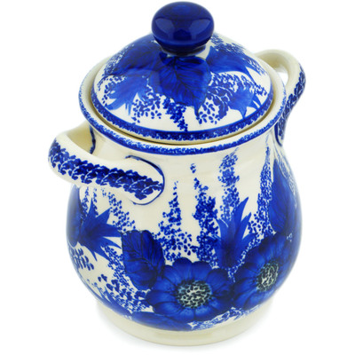 Polish Pottery Jar with Lid and Handles 8&quot; Blue Poppy Dream UNIKAT