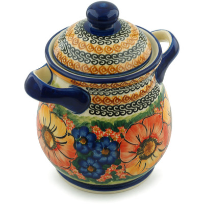 Polish Pottery Jar with Lid and Handles 8&quot; Bright Beauty UNIKAT