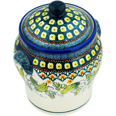 Polish Pottery Jar with Lid and Handles 8&quot; Cucumber Patch