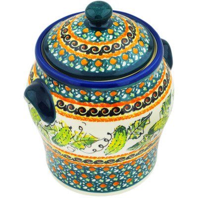 Polish Pottery Jar with Lid and Handles 8&quot; Cucumber Patch