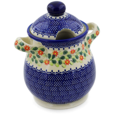Polish Pottery Jar with Lid and Handles 8&quot; Elegant Garland