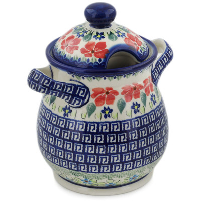 Polish Pottery Jar with Lid and Handles 8&quot; Grecian Fields