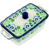Polish Pottery Jar with Lid and Handles 8&quot; Green Flora