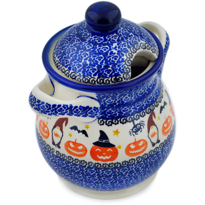 Polish Pottery Jar with Lid and Handles 8&quot; Harvest Haunt