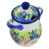 Polish Pottery Jar with Lid and Handles 8&quot; Maroon Blossoms