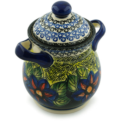 Polish Pottery Jar with Lid and Handles 8&quot; Midnight Glow UNIKAT