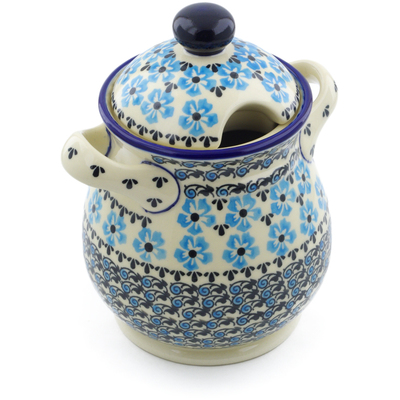 Polish Pottery Jar with Lid and Handles 8&quot; Pansy Plenty
