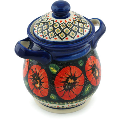 Polish Pottery Jar with Lid and Handles 8&quot; Poppy Passion UNIKAT