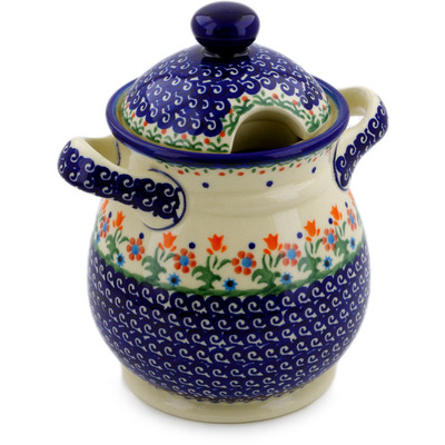 Polish Pottery Jar with Lid and Handles 8&quot; Spring Flowers