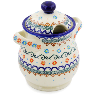 Polish Pottery Jar with Lid and Handles 8&quot; Sunflower Dance