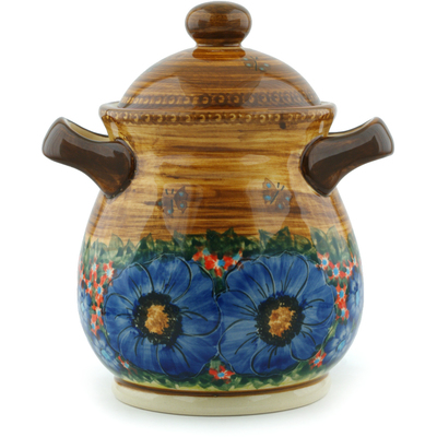 Polish Pottery Jar with Lid and Handles 8&quot; Tropical Wildflowers UNIKAT