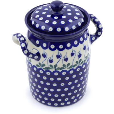 Polish Pottery Jar with Lid and Handles 9&quot; Bleeding Heart Peacock