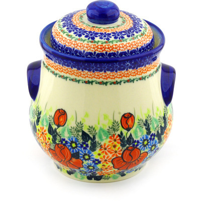 Polish Pottery Jar with Lid and Handles 9&quot; Bold Poppies UNIKAT