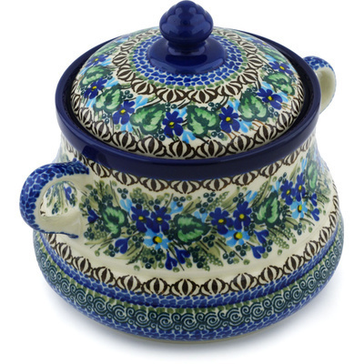 Polish Pottery Jar with Lid and Handles 9&quot; Classic Spring UNIKAT
