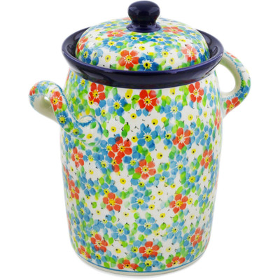 Polish Pottery Jar with Lid and Handles 9&quot; Colorful Dizziness UNIKAT
