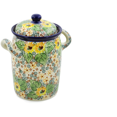 Polish Pottery Jar with Lid and Handles 9&quot; Country Sunflower UNIKAT
