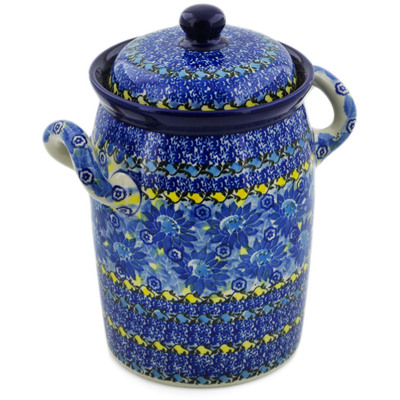 Polish Pottery Jar with Lid and Handles 9&quot; Deep Blue UNIKAT