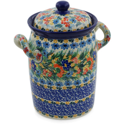 Polish Pottery Jar with Lid and Handles 9&quot; Dream Bouquet UNIKAT